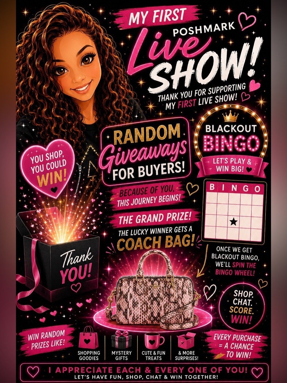🎉 Support my first live show & win surprise giveaways plus a Coach bag!